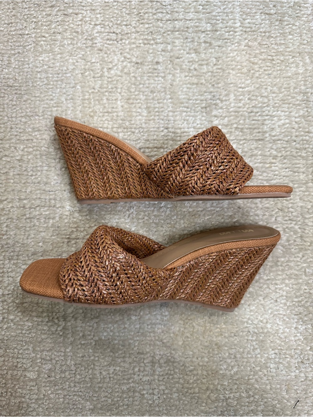 Vici Woven Raffia Wedge Slides - Brown